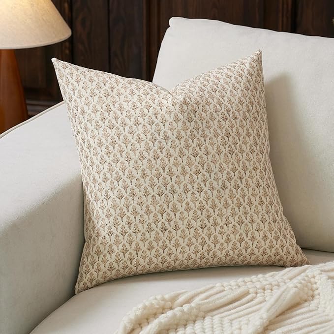 FIOUOVO Floral Pillow Covers 20x20 Pillow Cover Block Print Couch Pillows for Living Room Decorative Neutral Accent Throw ...