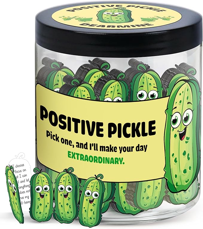 DEARMINE 60 Positive Pickle Cards Jar, Graduation Gifts, Mothers Day Birthday Gifts for Mom, Women, Coworkers, Adults, Tea...