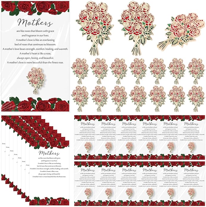Liliaafar Flower Bouquet Enamel Pins Bulk, Mother's Day Gifts for Mom, Rose Bouquet Brooches with Appreciation Cards, Insp...