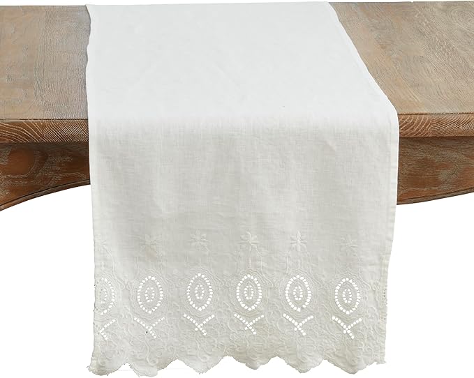 100% Linen Stonewashed Embroidered Linen Table Runner