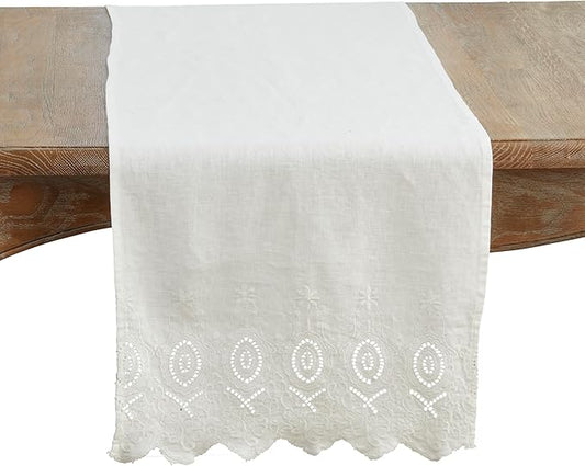 100% Linen Stonewashed Embroidered Linen Table Runner