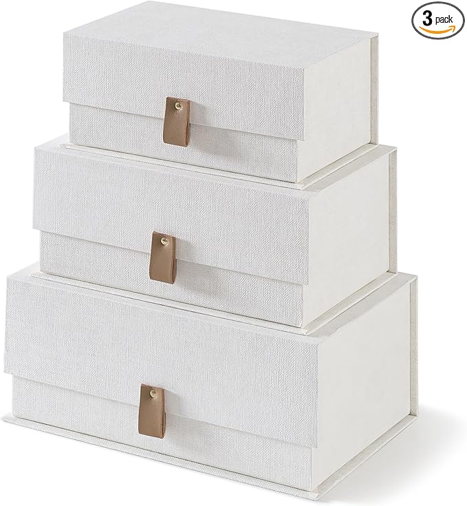 Soul & Lane Decorative Cardboard Storage Boxes with Lids - Set of 3, Memory Boxes for Keepsakes, Stacking Decorative Photo...
