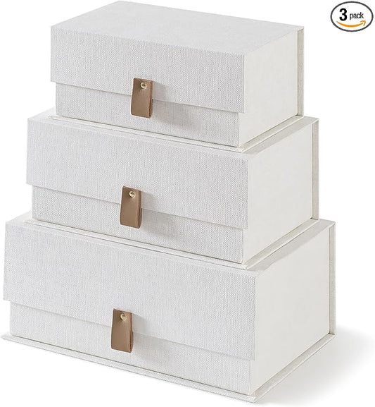 Soul & Lane Decorative Cardboard Storage Boxes with Lids - Set of 3, Memory Boxes for Keepsakes, Stacking Decorative Photo...