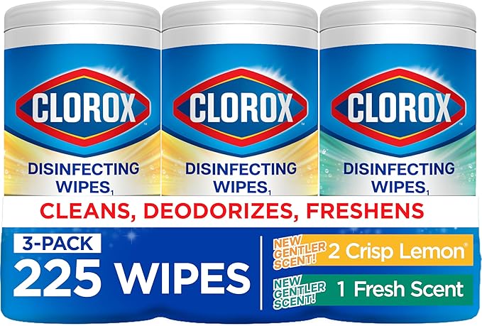 Clorox Disinfecting Cleaning Wipes for Spring Cleaning & Allergy Season, Bleach Free, Fresh Scent and Crisp Lemon, 75 Coun...