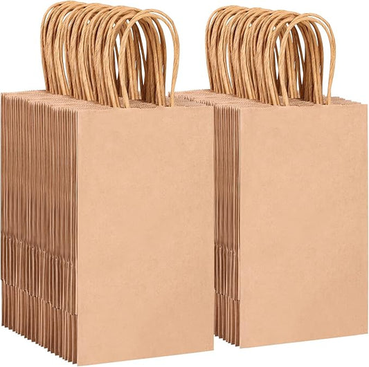 OUTUXED 150pcs Brown Paper Gift Bags, 5.25x3.2x8in Small Paper Bags with Handles Bulk for Shopping, Birthday, Wedding, Mer...