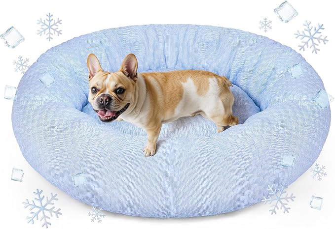Donut Dog Bed for Small & Medium Dogs - Cooling Pet Bed with Non-Slip Bottom, Summer Comfort Dog Beds for Puppies, Washabl...