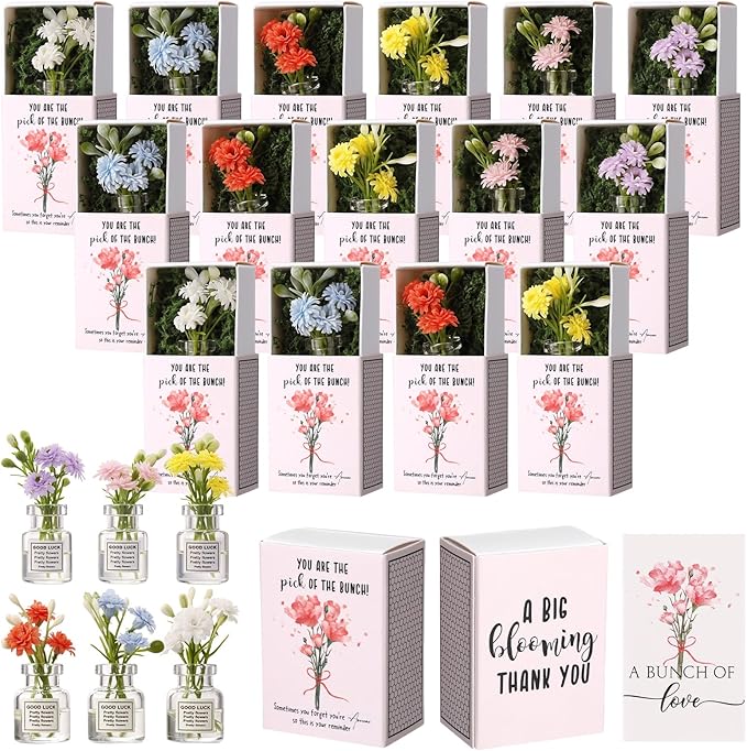 VioraWhite 12 Sets Thank You Gifts for Women Mother's Day Bulk Gifts Include Mini Glass Vase with Flower Floral Cards and ...