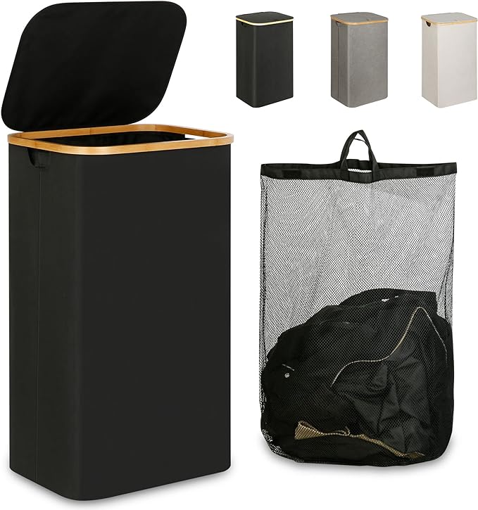 iEGrow Laundry Hamper with Lid, 110L Large Laundry Hamper with Handle and Lid, Collapsible Clothes Basket Organizer with R...