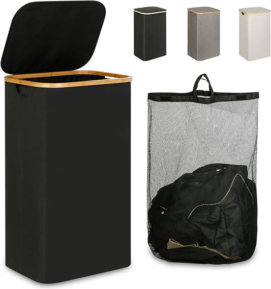 iEGrow Laundry Hamper with Lid, 110L Large Laundry Hamper with Handle and Lid, Collapsible Clothes Basket Organizer with R...