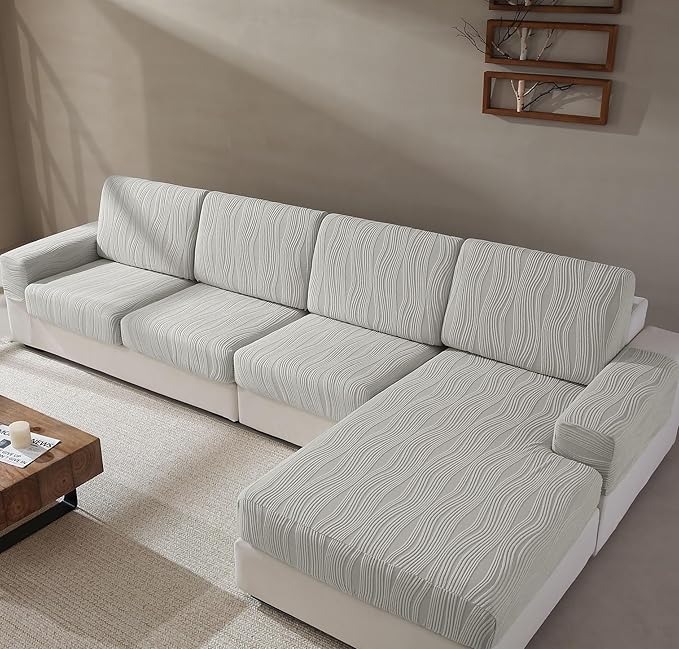 Couch Cushion Covers, Washable Stretch Stripe Sofa Covers for 1 Cushion Couch L Shape Sectional Sofa Slipcovers Furniture ...
