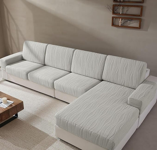 Couch Cushion Covers, Washable Stretch Stripe Sofa Covers for 1 Cushion Couch L Shape Sectional Sofa Slipcovers Furniture ...