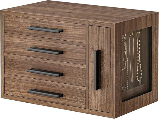 HOOBRO Jewelry Box for Women, Wooden Jewelry Organizer with Transparent Window, 4-Layer Jewelry Organizer Box, Jewelry Hol...