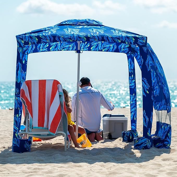 AMMSUN Beach Cabana, 6.2'×6.2' Beach Canopy, Easy Set up and Take Down, Cabana Tent with Sand Pockets, Instant Sun Shade w...