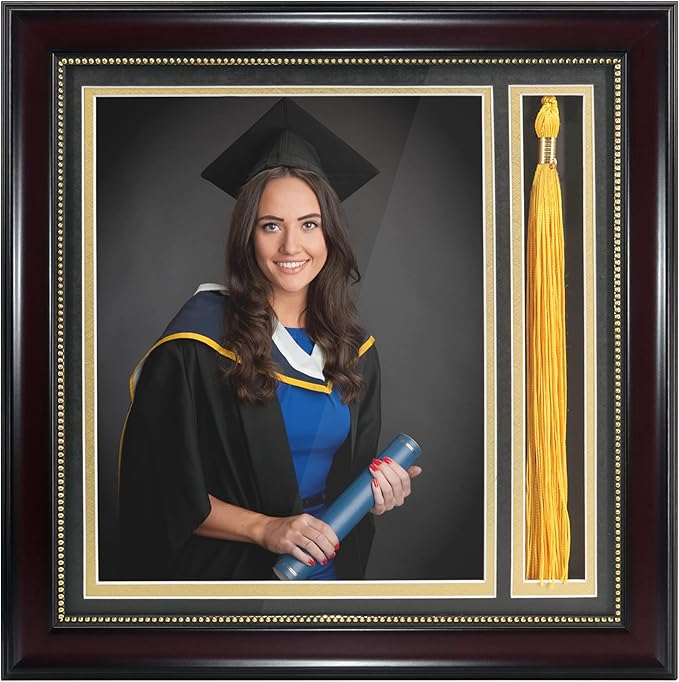 GraduationMall Graduation Photo Shadow Box Frame with Tassel Holder for 8x10 Pictures,Real Glass,Black Over Gold Double Ma...
