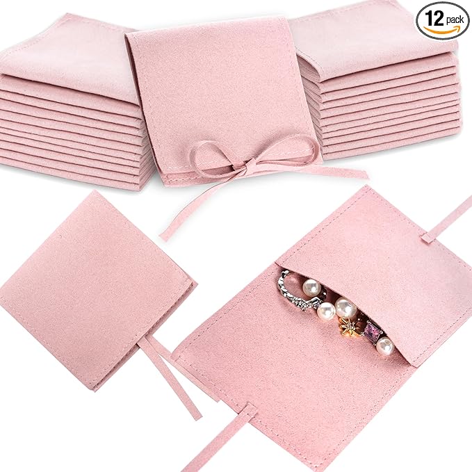 Heliltd Jewelry Pouch 12pcs Jewelry Packaging Bag Microfiber Jewelry Bags 8 * 8cm Jewelry Bags Envelope Style with Strings...