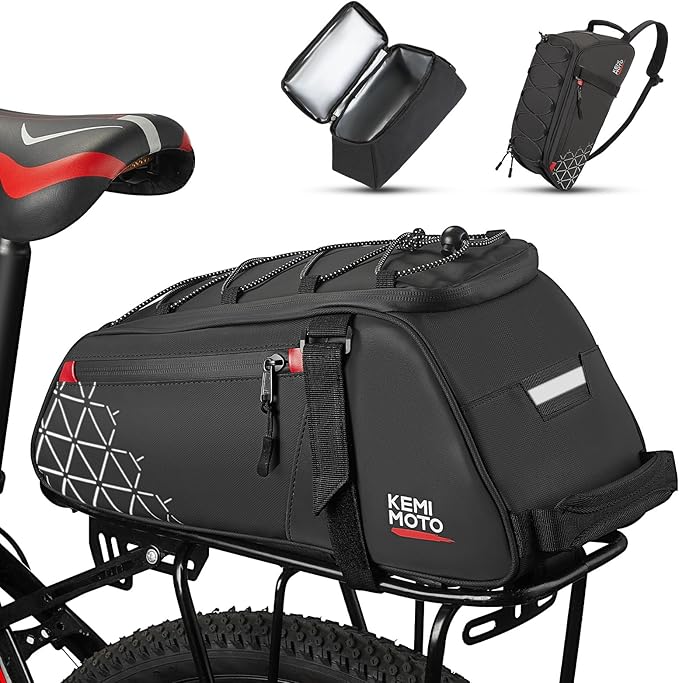 KEMIMOTO 8L Bike Bag with 6L Removable Cooler Bag, Bike Rear Rack Bag PVC Water Resistant Insulated Bag, Bicycle Trunk Pan...