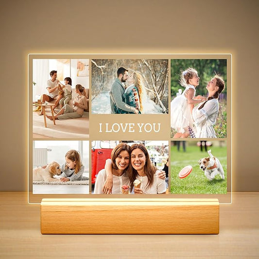 Personalized Mothers Day Gifts for Mom from Daughter Son, Custom Picture Frames, Personalized Photo Frame with Night Ligh...