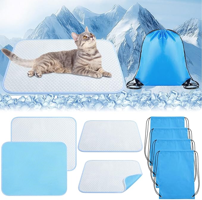 Chunful 4 Pack Dog Cooling Mat 18 x 14 Inches Pet Cooling Pads Summer Cat Self-Cooling Blanket Portable Washable Ice Silk ...