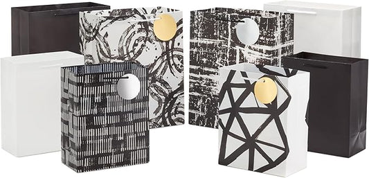 Hallmark Assorted Black and White Gift Bags (8 Bags: 4 Medium 9", 4 Large 13") for Valentine's Day, Weddings, Graduations,...