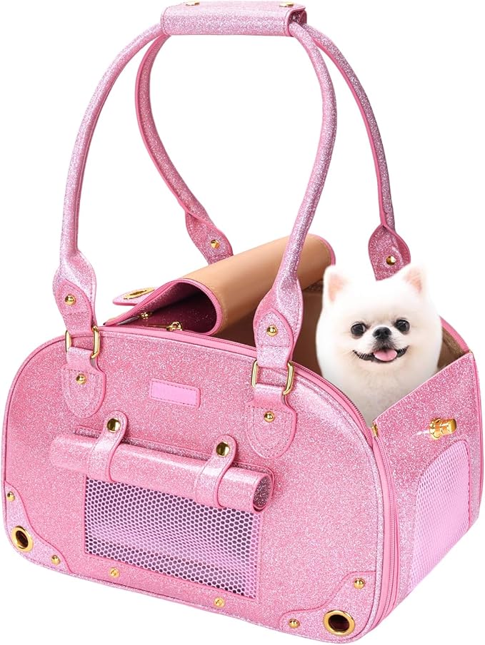 PetsHome Dog Carrier Purse, Pet Carrier, Bling Waterproof Premium Leather Pet Travel Portable Bag Carrier for Cat and Smal...