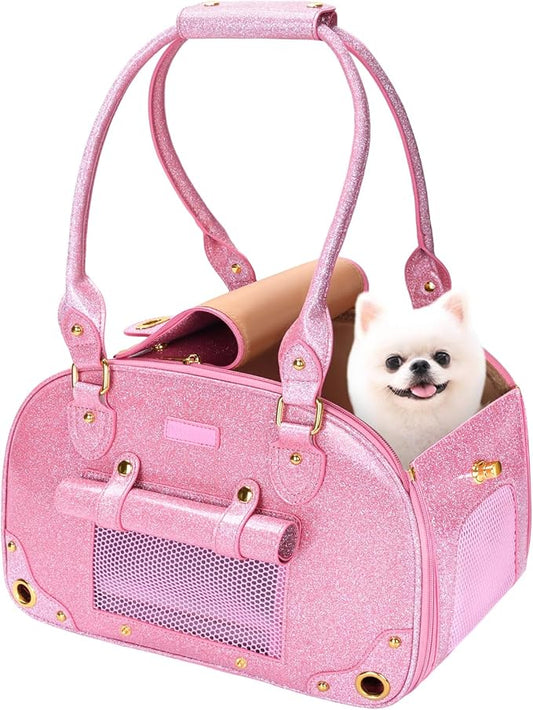 PetsHome Dog Carrier Purse, Pet Carrier, Bling Waterproof Premium Leather Pet Travel Portable Bag Carrier for Cat and Smal...