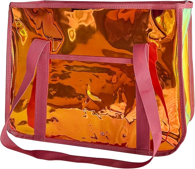 TotePrint Star-Print Holographic Beach Bag - Waterproof Iridescent PVC Tote for Women, Stadium Approved Clear Tote for Travel