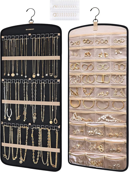 BAGSMART Hanging Jewelry Organizer, Necklace Holder Anti-tangle Earrings Rings Hanger with 20 Jewelry Bags Travel Storage ...
