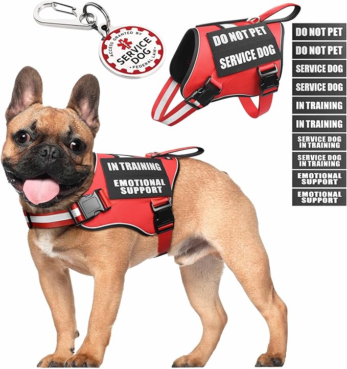 MOOGROU Service Dog Vest Harness+ID Tag+10 Patches,Metal Serivce Dog Tag&Reflective Emotional Support Dog Vest with Handle...