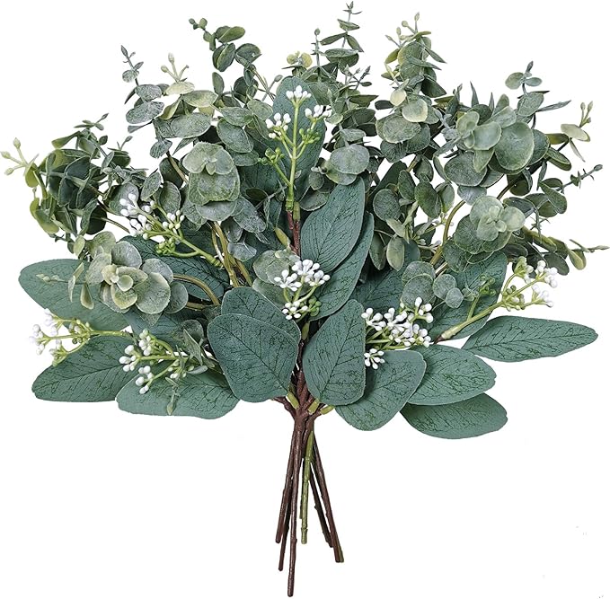 Mixed Eucalyptus Leaves Stems Bulk Artificial Eucalyptus Leaves Sprays Faux Oval Eucalyptus Leaves with White Seeds Stems ...
