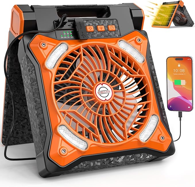 KITWLEMEN Upgraded Solar Camping Fan with Lantern - Rechargeable Battery Operated Fan, 36H Run Time Max, 4 Speeds, 8H Time...