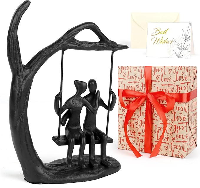 Kresecioo Anniversary Wedding Gifts for Couple/Her - Romantic Couple Statue in Love, Black Metal Figurine Sweet Loving Tog...