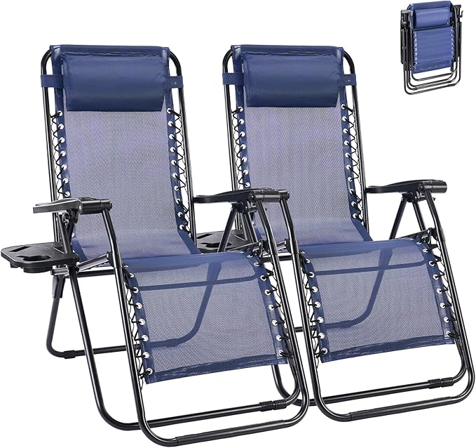 NEWBULIG Zero Gravity Chair Set of 2, Lounge Chair Folding Portable Adjustable Camping Reclining Chairs with Adjustable Po...