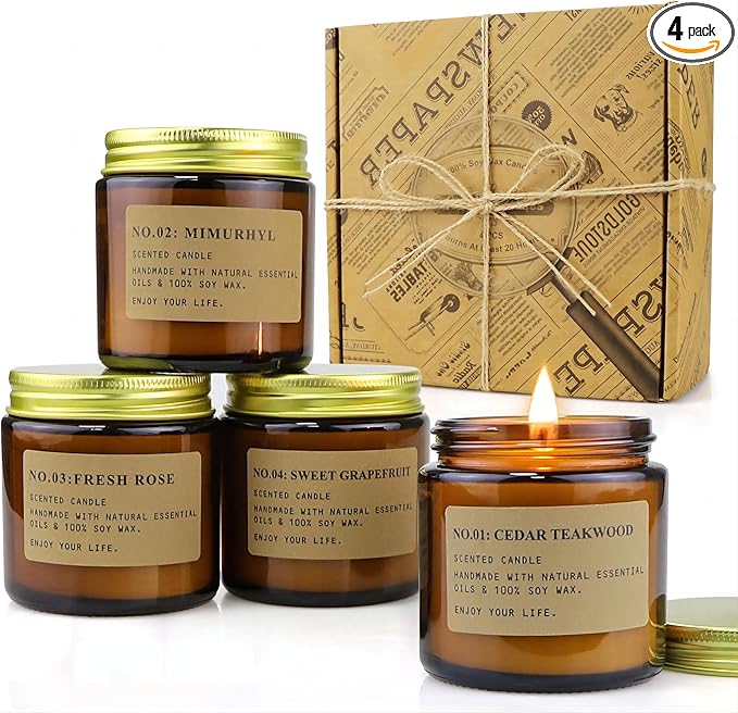 YFYTRE 4 Pack Scented Candle Set Soy Wax Candles, Aromatherapy Candles for Home Decoration, Jar Candles Gift for Women Mot...