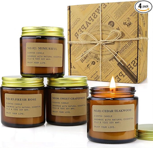 YFYTRE 4 Pack Scented Candle Set Soy Wax Candles, Aromatherapy Candles for Home Decoration, Jar Candles Gift for Women Mot...