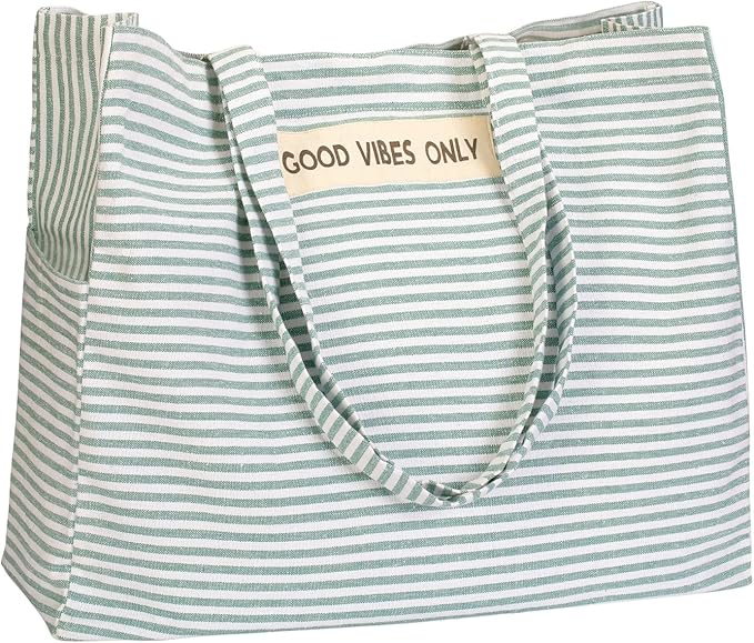 Folkulture Beach Bag For Women | 17 x 14 Inch - 100% Cotton Beach Tote Bag With Zipper Pocket Inside, Large Woven Pool Bag