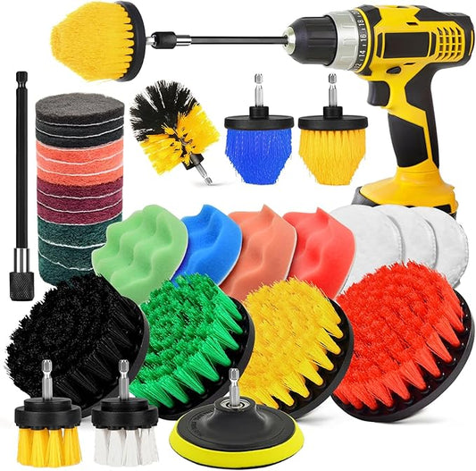 30Pcs Drill Brush Attachment Set,Drill Scrubber Brush Kit Include Scrub Pads, Sponge, Extend Attachment, Drill Cleaning Br...