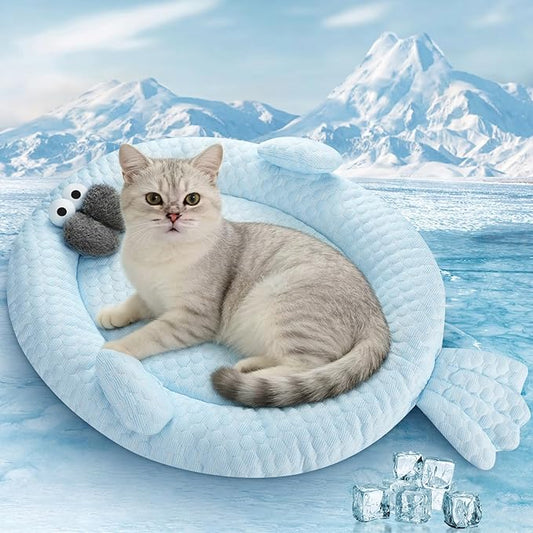 Hillban Cat Cooling Mat Fish Shaped Pet Cooling Mat for Cats or Small Dogs 24.8'' x 20.47'' Cat Cool Bed Soft and Comforta...