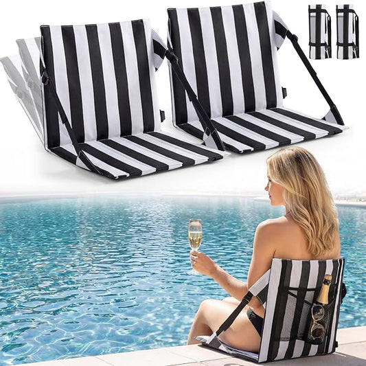 Tegeme 2 Pcs Foldable Pool Chairs Portable Poolside Seat for Edge of Pool Portable Flip Beach Chairs for Poolside Camping...