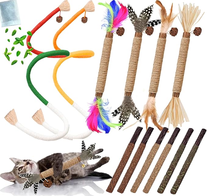 GREMBEB Cat Toys 12PCS Catnip Toy for Indoor Kitten Toys Cat Chew Stick for Dental Cleaning Teeth Cat Silvervine Matatabi ...