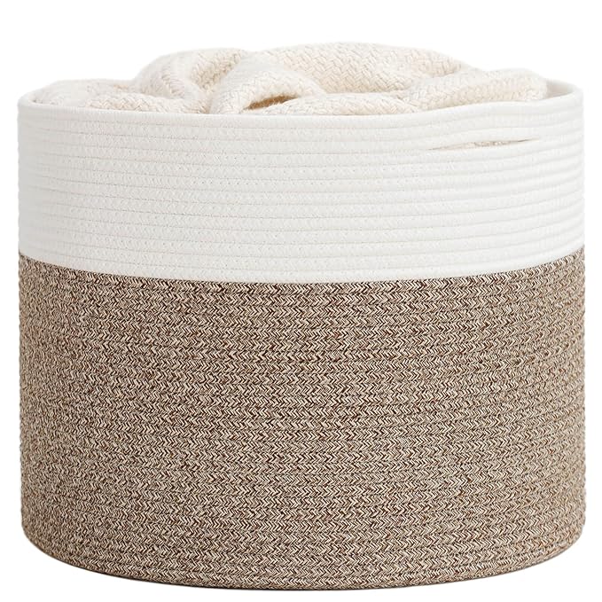 Goodpick 15.8 x 15.8 x 13.8 Inches Blanket Basket - Cotton Rope Baskets for Blankets & Toys, Nursery & Living Room Decor (...