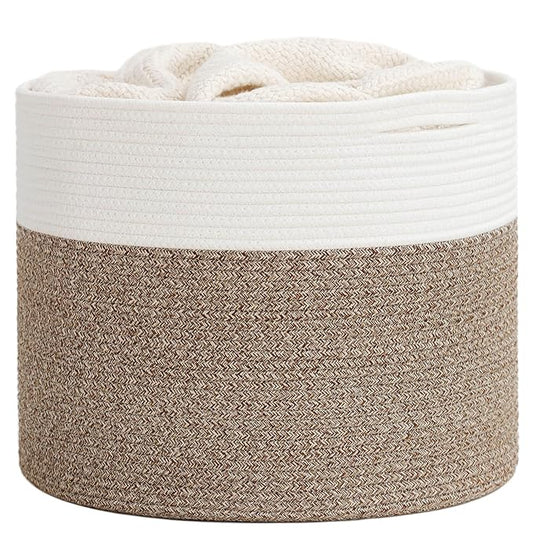 Goodpick 15.8 x 15.8 x 13.8 Inches Blanket Basket - Cotton Rope Baskets for Blankets & Toys, Nursery & Living Room Decor (...