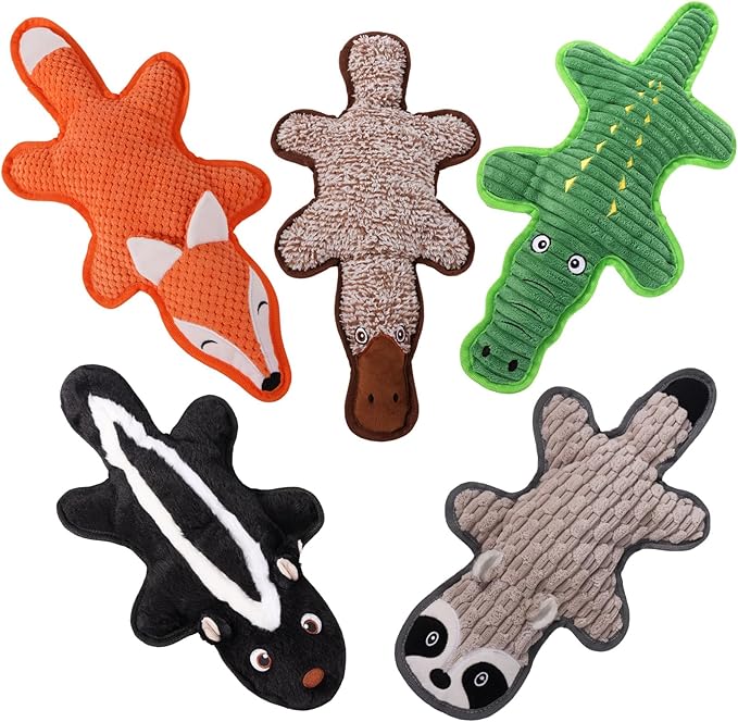 Eneston 5 Pack No Stuffing Squeaky Dog Toys for Large Dogs - Interactive Durable Plush Chew Toy with Crinkle Paper, Safe P...