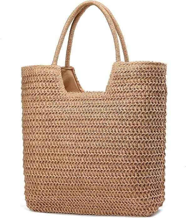 YAVCOOL Straw Beach Bags for Women Woven Beach Tote Bag Casual Boho Large Shoulder Handbags Purse for Vacation Holiday