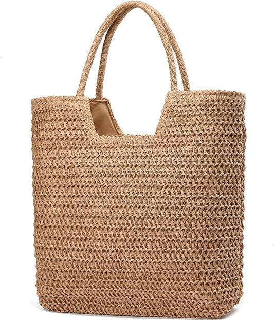 YAVCOOL Straw Beach Bags for Women Woven Beach Tote Bag Casual Boho Large Shoulder Handbags Purse for Vacation Holiday