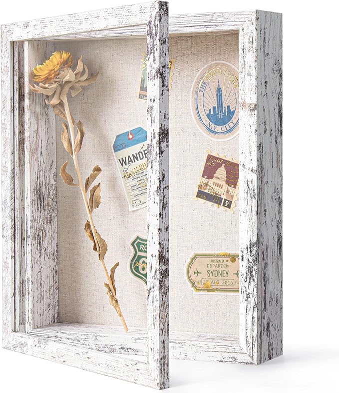Califortree 8x10 Shadow Box Frame with Linen Back - Real Glass, Push Pins Included, Sturdy Rustic Memory Display Case, Fit...