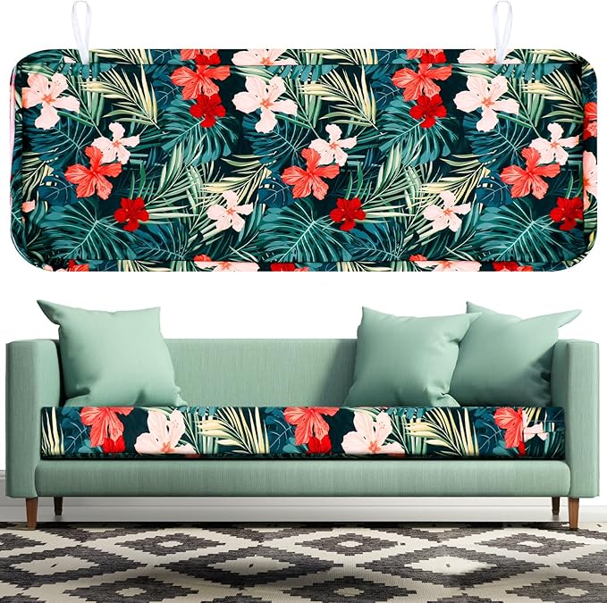 SmoothNovelty Hawaiian Outdoor Patio Bench Cushion Cover, No Insert, Palms Cushion Cover Replacement with Zipper Waterproo...