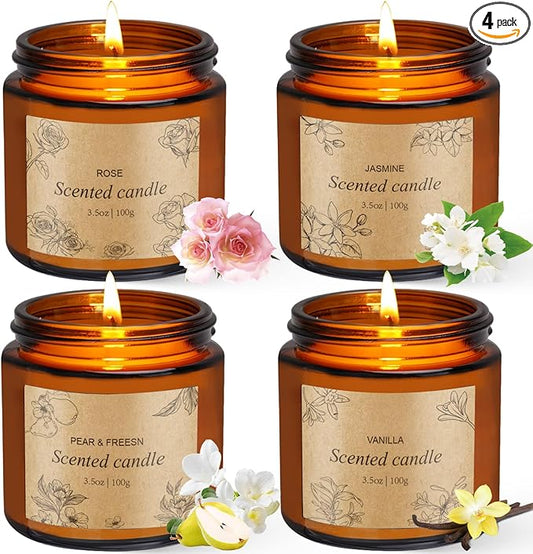 4 Packs Candles for Home Scented, Scented Candles Gifts for Women, Natural Soy Wax Amber Jar Candle, Long Lasting Aromathe...