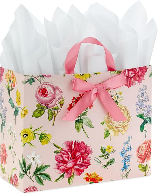 Hallmark 10" Large Mother's Day Gift Bag with Tissue Paper (Vintage Floral with Pink Bow) for Valentine's Day, Easter, Bri...