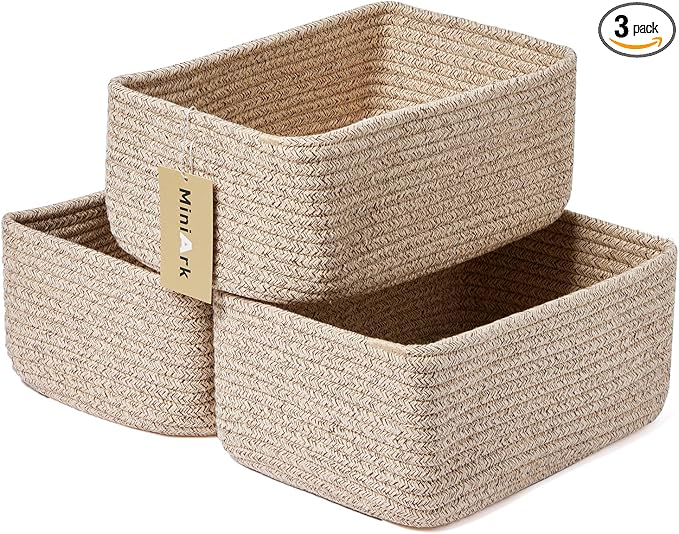 MiniArk Small Storage Baskets for Organizing | Closet Organizer Bins | Shelf Toy Basket | Woven Rope Baskets | Cube Decora...