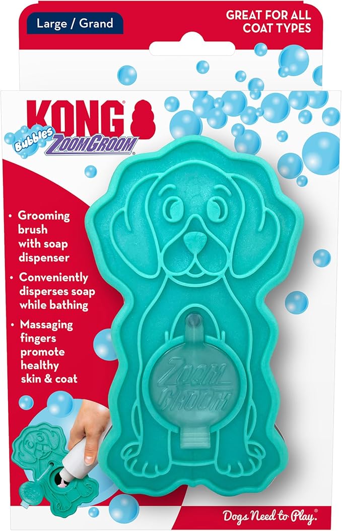 KONG ZoomGroom Bubbles Dog Brush - Soap Dispensing, Massaging and Gooming Brush for Dogs, Removes Shedding Hair - Works on...